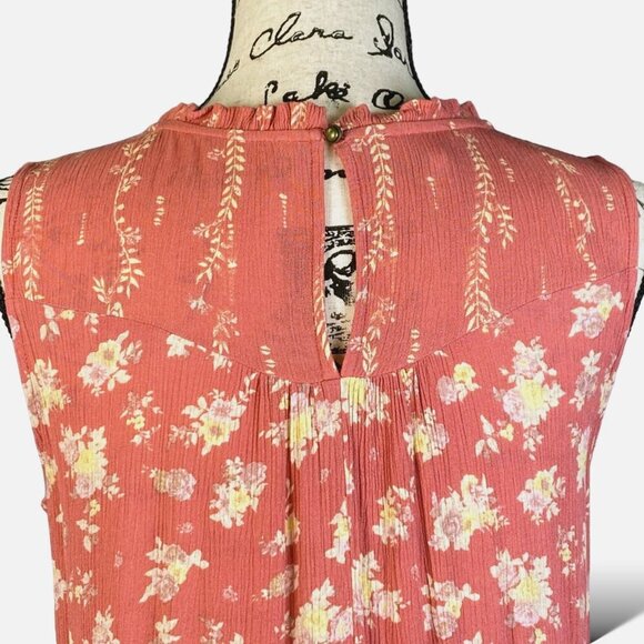 Maurices Top Womans Sz XS Coral Floral Sleeveless Peplum Crochet Lace Trim Tunic - Picture 6 of 13